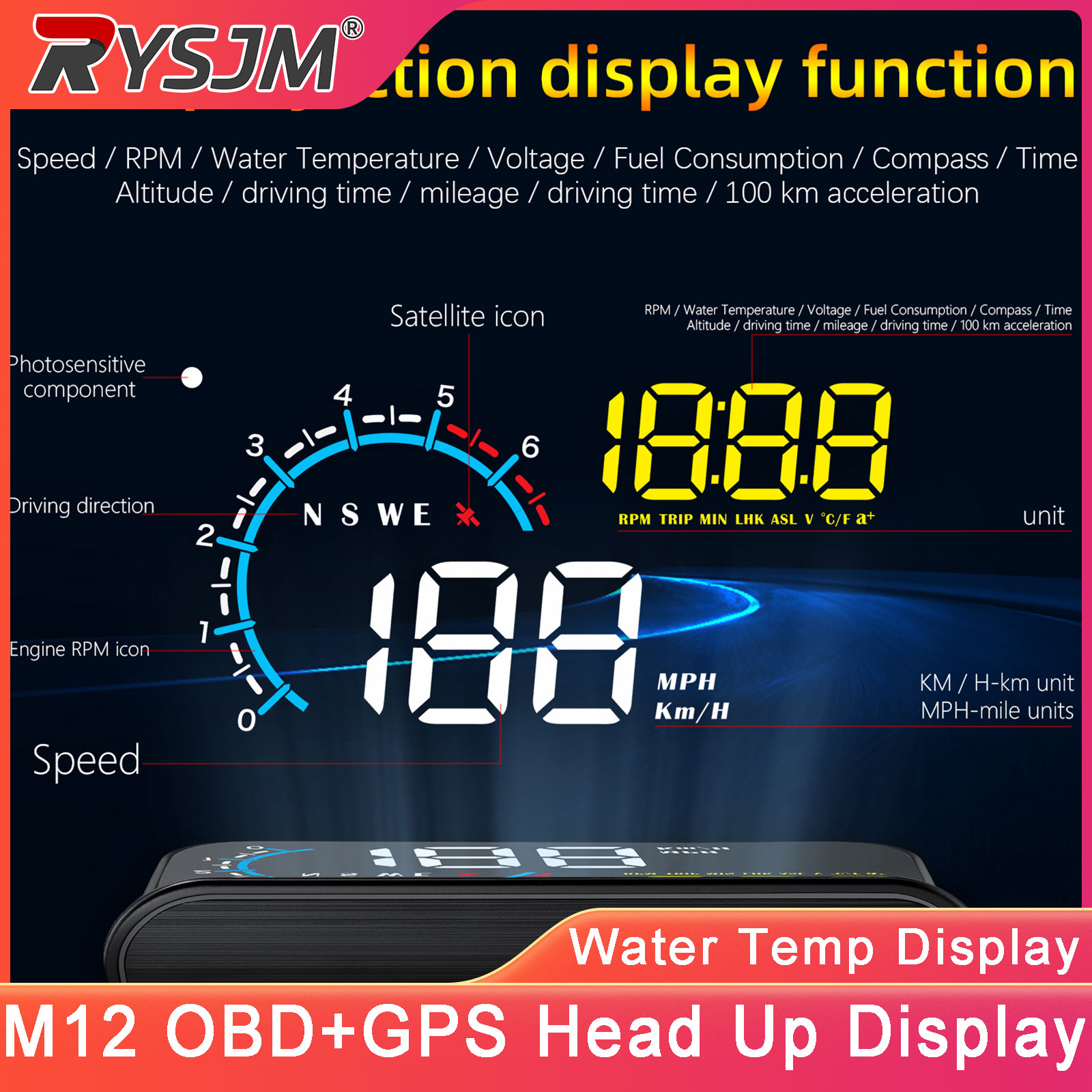 Obd2 Hud Speedometer Projector - M12 OBD2 + GPS HUD Head
