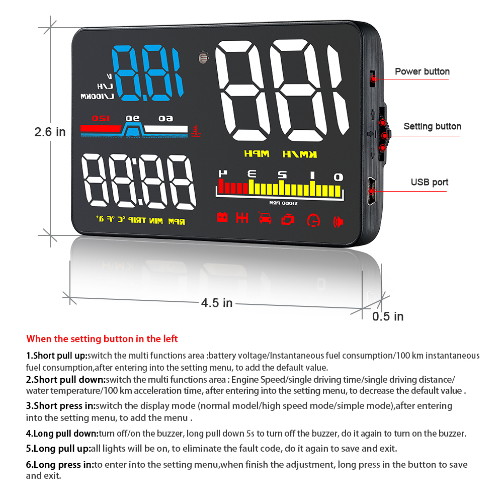 D5000 OBD HUD Car Digital Head - огляд і ціна Hud Obd2 Multi Function Alarm